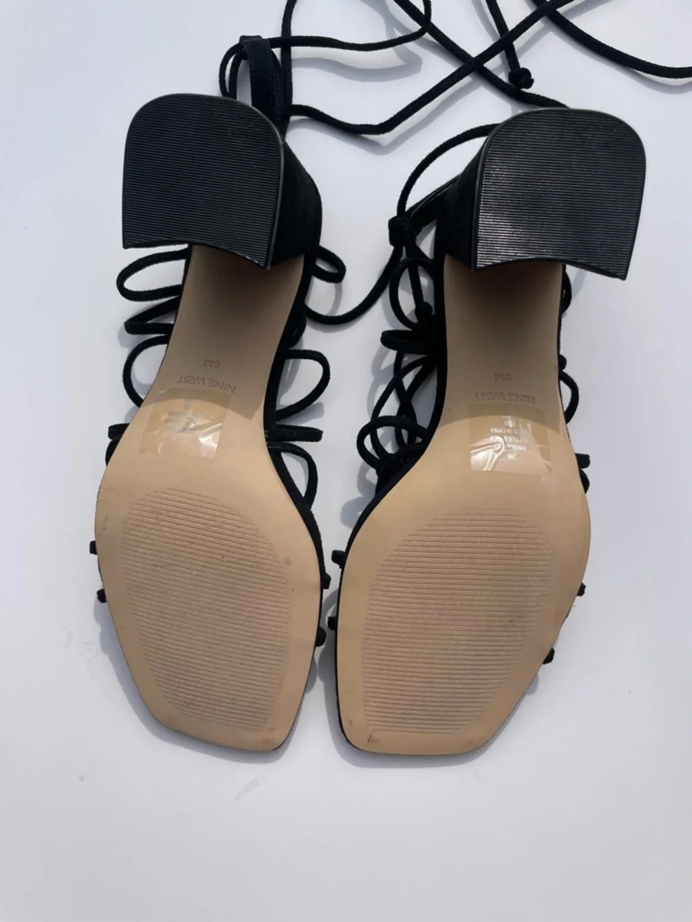 Nine West Glaven Lace-Up Heeled Sandals | Black Square Toe Size 9
